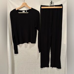 Aritzia The Group Ribbed Tomorrow Black Top and Pant set